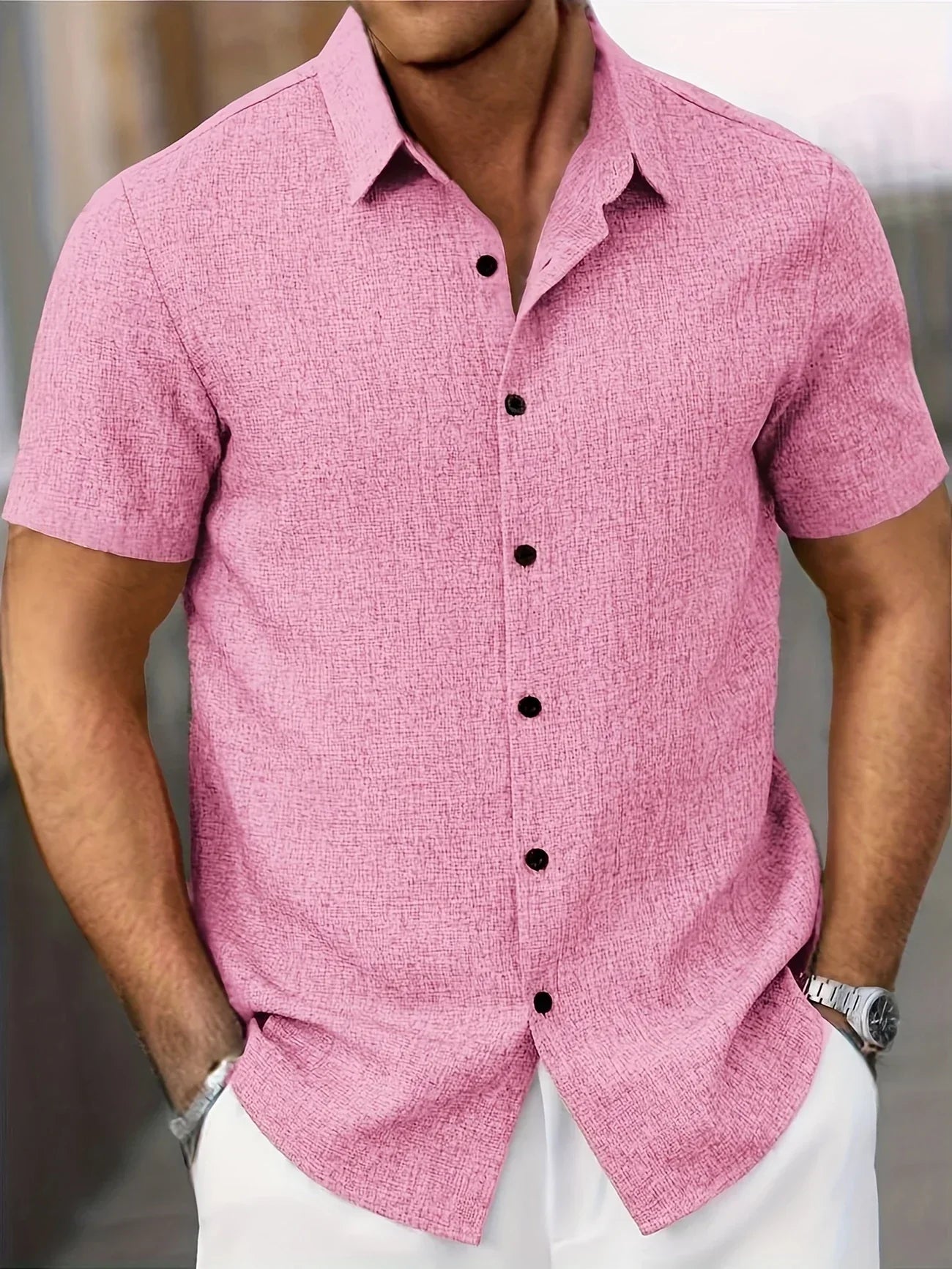 Chemise légère à manches courtes en mélange de lin