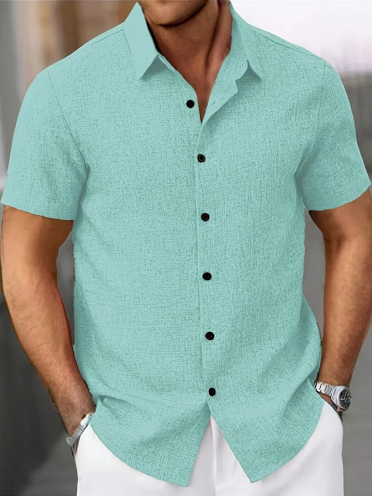 Chemise légère à manches courtes en mélange de lin
