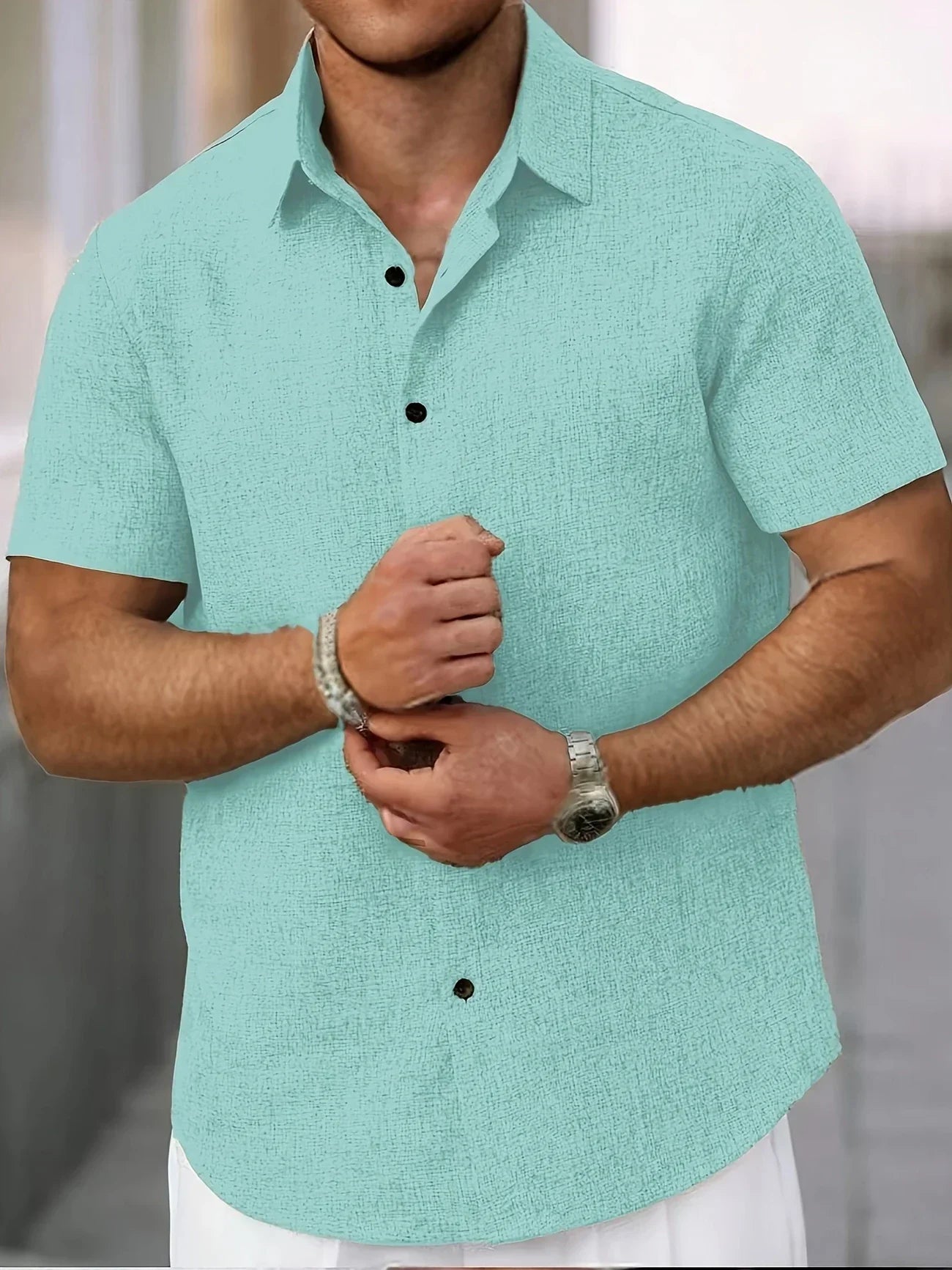 Chemise légère à manches courtes en mélange de lin