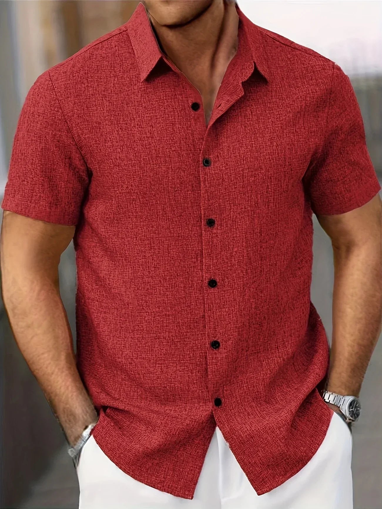 Chemise légère à manches courtes en mélange de lin